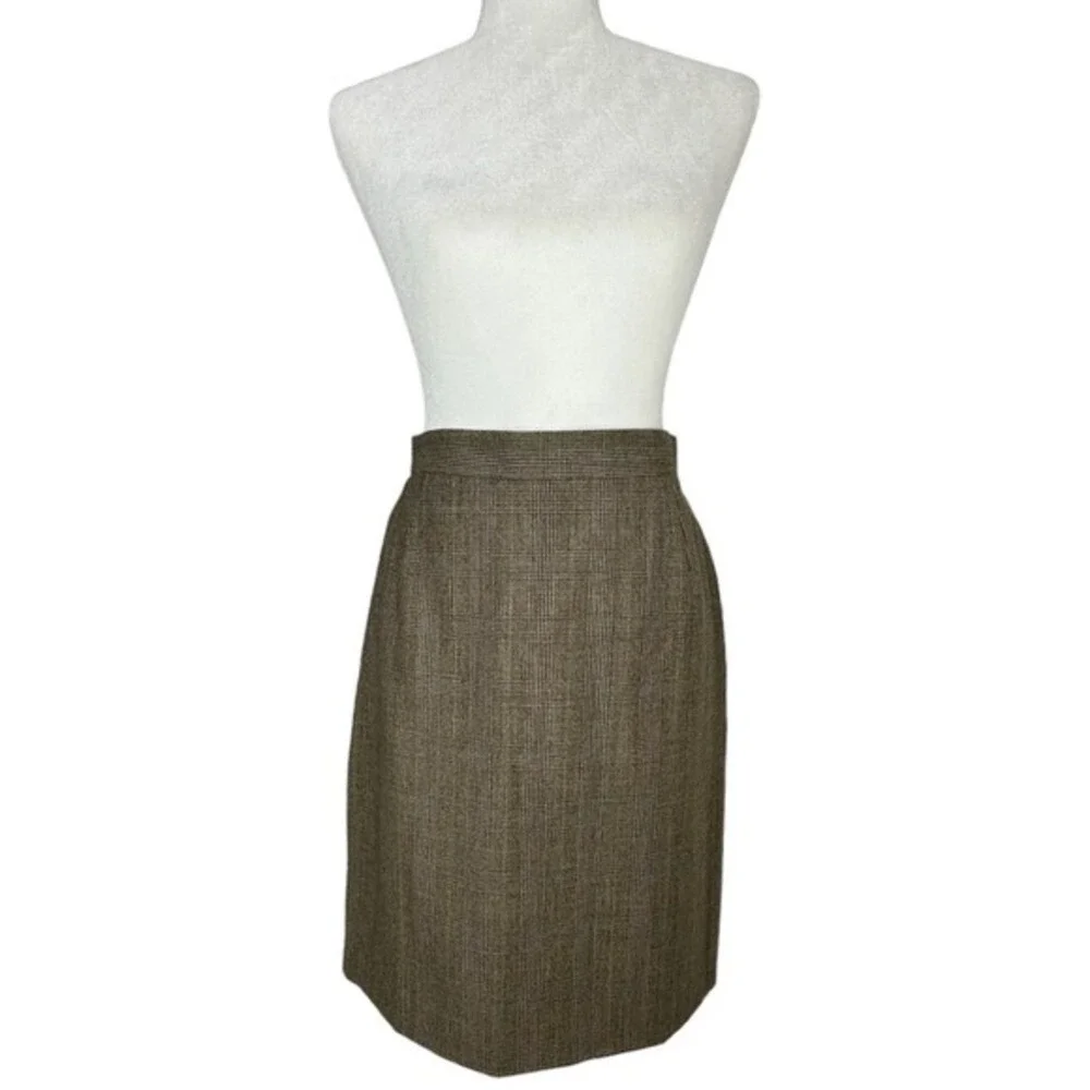 Dolce & Gabbana Brown Glen Plaid Wool Pencil Skirt High Waisted Made in Italy 42